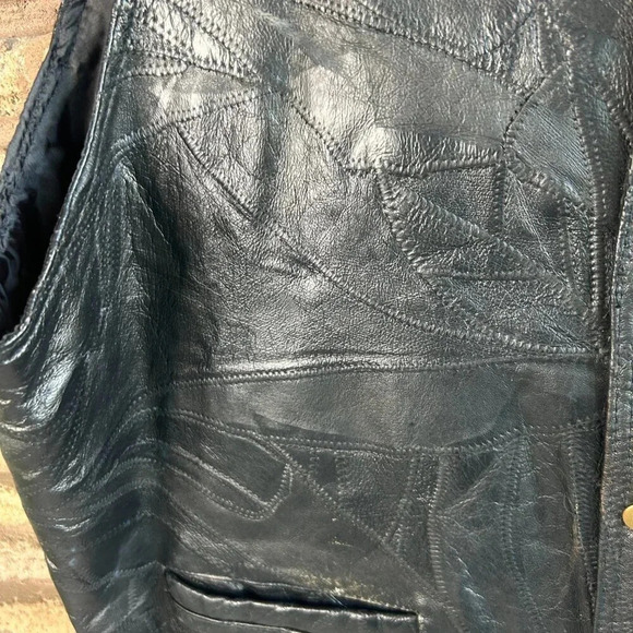 Navarre Leather Company Italian Stone Design Black Snap Front Vest Size XXL - Picture 6 of 9